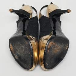 Pre Owned Louis Vuitton Size 39 Black/Gold Leather and Satin Peep Toe Pumps