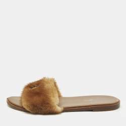 مملوكة مسبقًا Louis Vuitton Lock It Size 37.5 Brown Mink Fur Flat Sandals