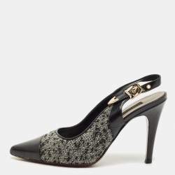 Pre Owned Louis Vuitton Size 36 Black/White Leather and Tweed Slingback Pumps