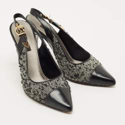 Pre Owned Louis Vuitton Size 36 Black/White Leather and Tweed Slingback Pumps