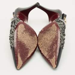 Pre Owned Louis Vuitton Size 36 Black/White Leather and Tweed Slingback Pumps