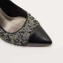 Pre Owned Louis Vuitton Size 36 Black/White Leather and Tweed Slingback Pumps