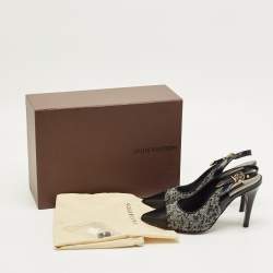 Pre Owned Louis Vuitton Size 36 Black/White Leather and Tweed Slingback Pumps