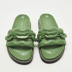 Pre Owned صندل فلات لويس فيتون صن سيت جلد أخضر مقاس 37