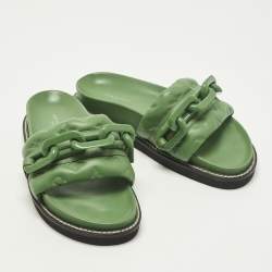 Pre Owned صندل فلات لويس فيتون صن سيت جلد أخضر مقاس 37