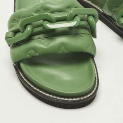 Pre Owned صندل فلات لويس فيتون صن سيت جلد أخضر مقاس 37