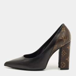 مملوكة مسبقًا Louis Vuitton Matchmake Size 37.5 Black/Brown Monogram Canvas and Leather Block Heel Pumps