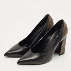 مملوكة مسبقًا حذاء كعب عالي لويس فيتون كانفاس مونوغرام وجلد أسود/بني مقاس 37.5