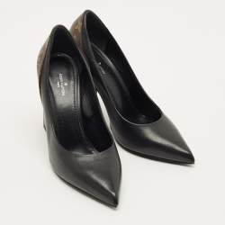 مملوكة مسبقًا حذاء كعب عالي لويس فيتون كانفاس مونوغرام وجلد أسود/بني مقاس 37.5