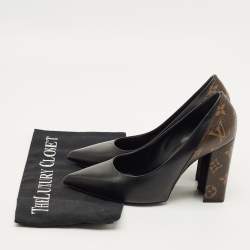 مملوكة مسبقًا حذاء كعب عالي لويس فيتون كانفاس مونوغرام وجلد أسود/بني مقاس 37.5