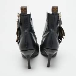 Pre Owned حذاء بوت كاحل لويس فيتون قماش مزخرف وبني وأسود وجلد مقاس 37.5