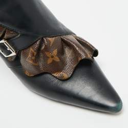 Pre Owned حذاء بوت كاحل لويس فيتون قماش مزخرف وبني وأسود وجلد مقاس 37.5