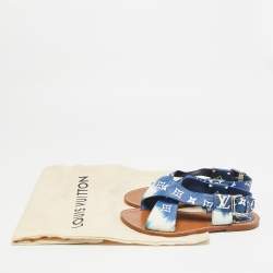 Pre Owned Louis Vuitton Size 37.5 Blue Monogram Coated Canvas Slingback 