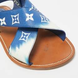 Pre Owned Louis Vuitton Size 37.5 Blue Monogram Coated Canvas Slingback 