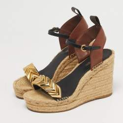 Pre Owned صندل لوي فيتون سبرينج هيل إسبادريل بكعب بني/أسود جلد مقاس 37