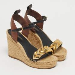 Pre Owned صندل لوي فيتون سبرينج هيل إسبادريل بكعب بني/أسود جلد مقاس 37