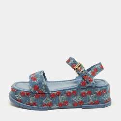 مملوكة مسبقًا Louis Vuitton Maya Size 38 Blue Denim Platform Ankle Strap Sandals