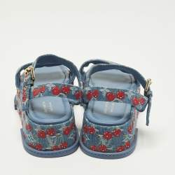 مملوكة مسبقًا صندل لوي فيتون منصة حزام حول الكاحل قماش دنيم أزرق مايا مقاس 38