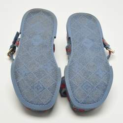 مملوكة مسبقًا صندل لوي فيتون منصة حزام حول الكاحل قماش دنيم أزرق مايا مقاس 38