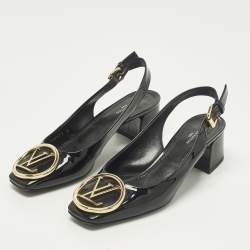 مملوكة مسبقًا حذاء كعب عالي لوي فيتون ماديلين جلد لامع أسود بسير خلفي مقاس 36