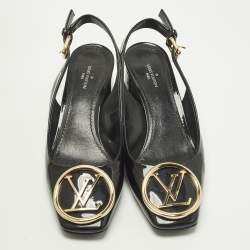 مملوكة مسبقًا حذاء كعب عالي لوي فيتون ماديلين جلد لامع أسود بسير خلفي مقاس 36