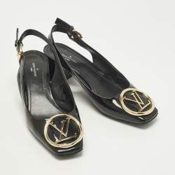 مملوكة مسبقًا حذاء كعب عالي لوي فيتون ماديلين جلد لامع أسود بسير خلفي مقاس 36