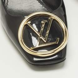 مملوكة مسبقًا حذاء كعب عالي لوي فيتون ماديلين جلد لامع أسود بسير خلفي مقاس 36