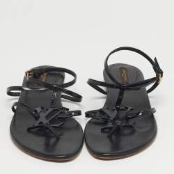 مملوكة مسبقًا Louis Vuitton Size 38.5 Black Patent Leather Ankle Strap Sandals