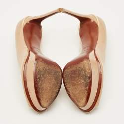 Pre Owned Louis Vuitton Eyeline Size 37.5 Beige Patent Leather Platform Peep Toe Pumps