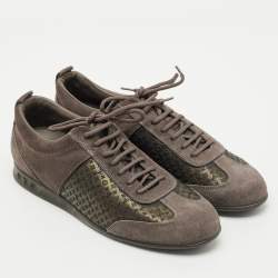 Pre Owned حذاء رياضي لوي فيتون شمواه معدني بني ونسيج مونوغرام عنق منخفض مقاس 38