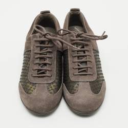 Pre Owned حذاء رياضي لوي فيتون شمواه معدني بني ونسيج مونوغرام عنق منخفض مقاس 38