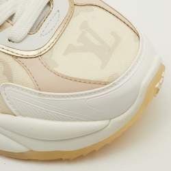 Pre Owned Louis Vuitton Run 55 Size 36 White/Gold Canvas, Rubber and Leather Trainers Sneakers