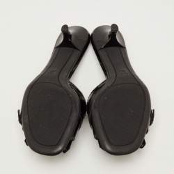 Pre Owned Louis Vuitton Size 38 Black Patent Leather Studded Fringe Buckle Detail Slide Sandals