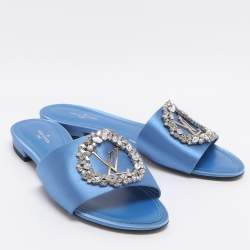 مملوكة مسبقًا Louis Vuitton Madeleine Size 37 Blue Satin Flat Slides 