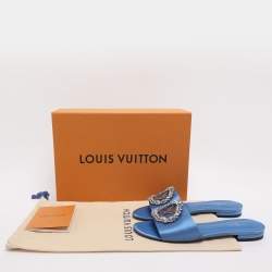 مملوكة مسبقًا Louis Vuitton Madeleine Size 37 Blue Satin Flat Slides 