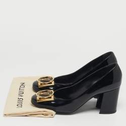 مملوكة مسبقًا حذاء كعب عالي لوي فيتون مادلين جلد لامع أسود بكعب عريض مقاس 39