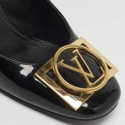 مملوكة مسبقًا حذاء كعب عالي لوي فيتون مادلين جلد لامع أسود بكعب عريض مقاس 39