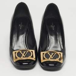 مملوكة مسبقًا حذاء كعب عالي لوي فيتون مادلين جلد لامع أسود بكعب عريض مقاس 39