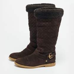 مملوكة مسبقًا حذاء بوت للركبه لوي فيتون فاوفيست سويدي بني مقاس 39.5