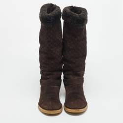 مملوكة مسبقًا حذاء بوت للركبه لوي فيتون فاوفيست سويدي بني مقاس 39.5