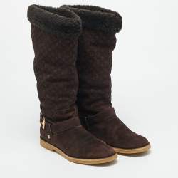 مملوكة مسبقًا حذاء بوت للركبه لوي فيتون فاوفيست سويدي بني مقاس 39.5