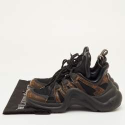 Pre Owned حذاء رياضي لويس فويتون أرك لايت برباط علوي كانفاس مونوغرامي و شبكي أسود مقاس 37.5