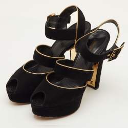 مملوكة مسبقًا صندل لوي فيتون مواني منصة مقدمة مفتوحة سويد أسود مقاس 39.5