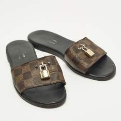 مملوكة مسبقًا حذاء سلايد لوي فيتون قماش بنقشة المونوغرام بني مقاس 36