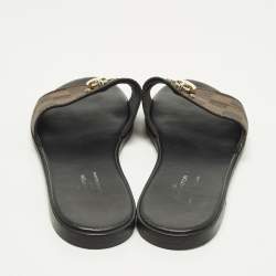 مملوكة مسبقًا حذاء سلايد لوي فيتون قماش بنقشة المونوغرام بني مقاس 36