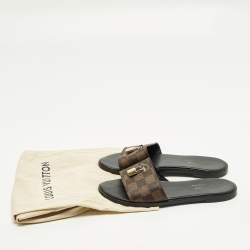 مملوكة مسبقًا حذاء سلايد لوي فيتون قماش بنقشة المونوغرام بني مقاس 36