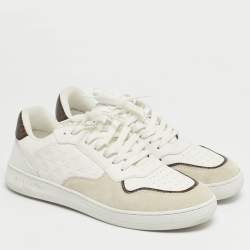 Pre Owned Louis Vuitton Stadium Size 40 White Leather and Suede Lace Up Sneakers