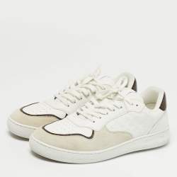 Pre Owned Louis Vuitton Stadium Size 40 White Leather and Suede Lace Up Sneakers