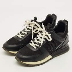 Pre Owned Louis Vuitton Run Away Size 38 Black Leather and Mesh Lace Up Sneakers