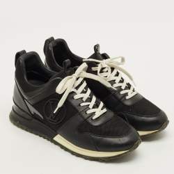 Pre Owned Louis Vuitton Run Away Size 38 Black Leather and Mesh Lace Up Sneakers